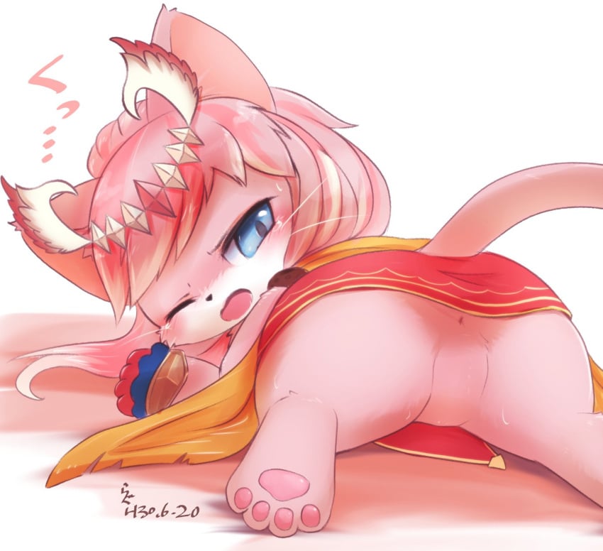 apricolor1 ass blue_eyes cat_busters feline female furry jeanne_(cat_busters) long_hair pink_hair solo