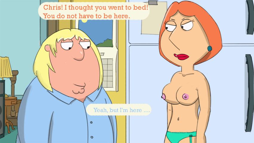 1boy angry breasts chris_griffin family_guy female kitchen lois_griffin looking_down milf mother_and_son red_hair red_lipstick