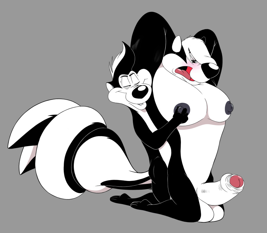 anthro balls cousins duo foreskin glans humanoid_penis incest looney_tunes male mammal maychin muscular nipple_pinch partially_retracted_foreskin penis pepe_le_pew pinch pitu_le_pew skunk smooth_fur uncut warner_brothers yaoi