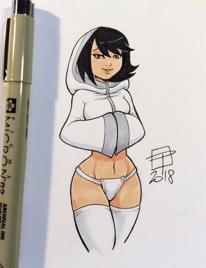 1girls 2018 adult_swim ashi_(samurai_jack) callmepo daughters_of_aku female female_only fundoshi hoodie looking_at_viewer pen_(artwork) samurai_jack solo stockings toonami