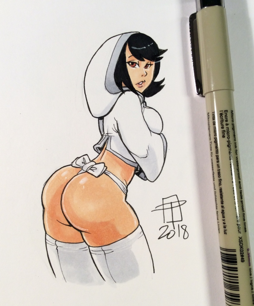 1girls 2018 adult_swim ashi_(samurai_jack) ass breasts butt callmepo dat_ass daughters_of_aku female female_only fundoshi hoodie looking_at_viewer looking_back pen_(artwork) samurai_jack solo stockings toonami uncensored