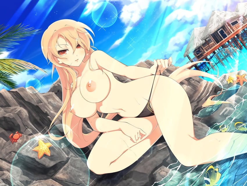 breasts large_breasts senran_kagura souji_(senran_kagura) third-party_edit topless yaegashi_nan