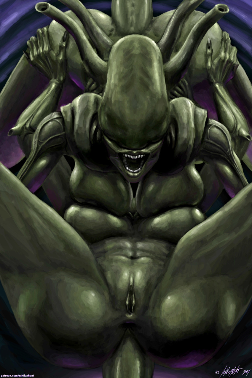 2017 69_position abs alien alien_(franchise) alien_girl alternate_version_at_source anus ass ass_up bald big_breasts big_butt black_skin black_tail breast_squish breasts breasts_frottage claws duo eyeless female female_xenomorph green_skin hi_res holding_butt licking looking_at_viewer lying monster_girl muscular nails navel nihilophant nude on_back open_mouth oral presenting pussy raised_tail seductive sex shiny_skin smile spread_legs spreading teeth text tongue tongue_out wide_hips xenomorph yuri