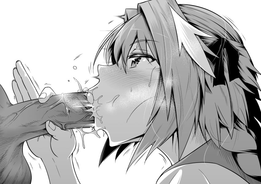 2boys :>= astolfo_(fate) blush braid cum cum_bubble cum_in_mouth cute_male dark-skinned_male erection fate/apocrypha fate/grand_order fate_(series) fellatio femboy from_side greyscale heavy_breathing highres male_only monochrome multiple_boys open_mouth oral penis piku0piku simple_background sweatdrop testicles textless trap uncensored veins veiny_penis white_background yaoi