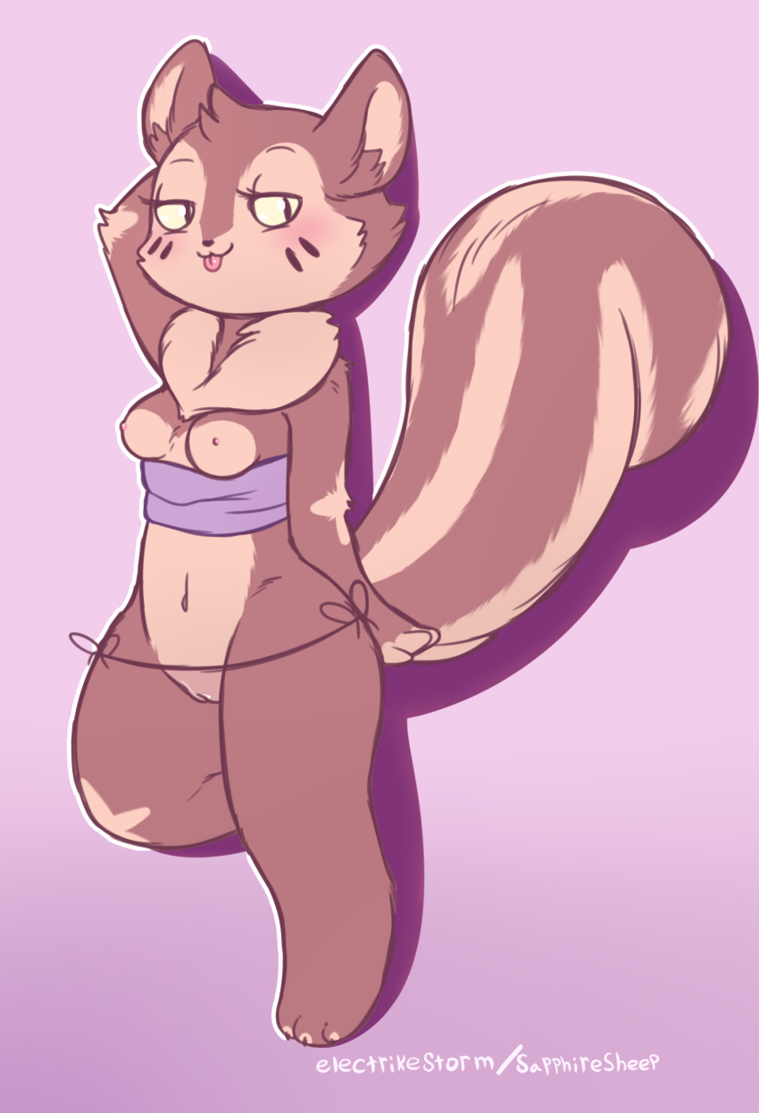 1girls 2018 anthro blep blush brandy_(lost_hope) breasts brown_fur clothing electrikestorm erect_nipples female female_only fur hi_res mammal medium_breasts mostly_nude navel nipples panties pink_background pussy rodent see-through see-through_panties simple_background solo squirrel standing tan_fur tongue tongue_out