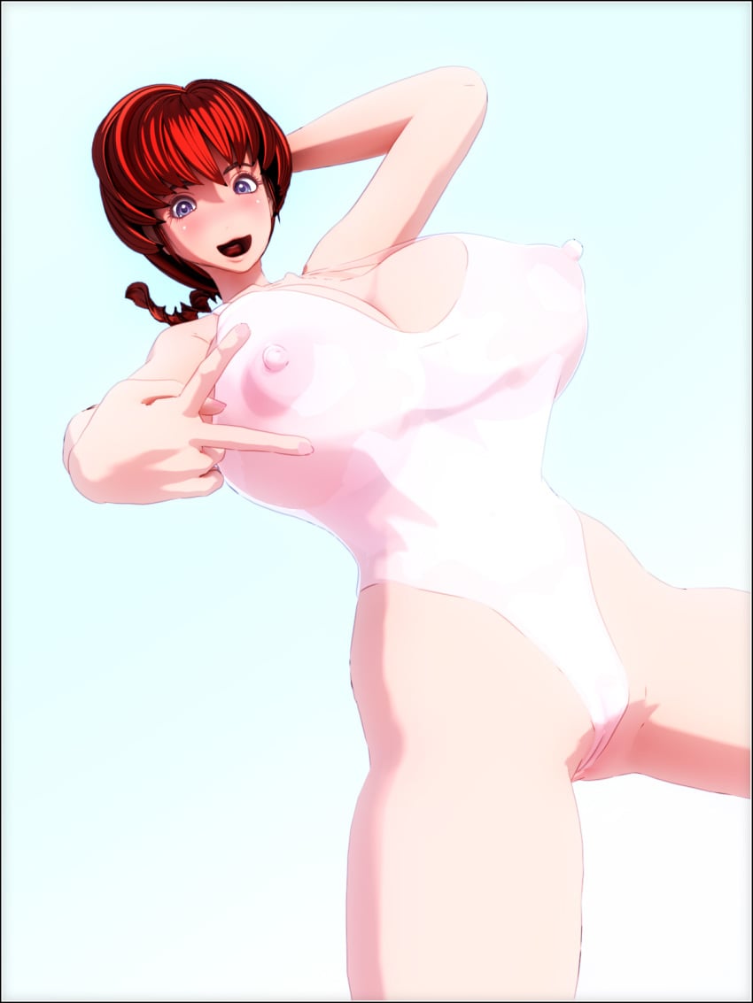 1girls 286c areola big_areola blue_eyes blush breasts busty cameltoe canon_genderswap cleavage erect_nipples female female_only hourglass_figure hyper_breasts large_breasts leotard nipple_bulge nipples ranma-chan ranma_1/2 ranma_saotome red_hair see-through simple_background solo uncensored v voluptuous