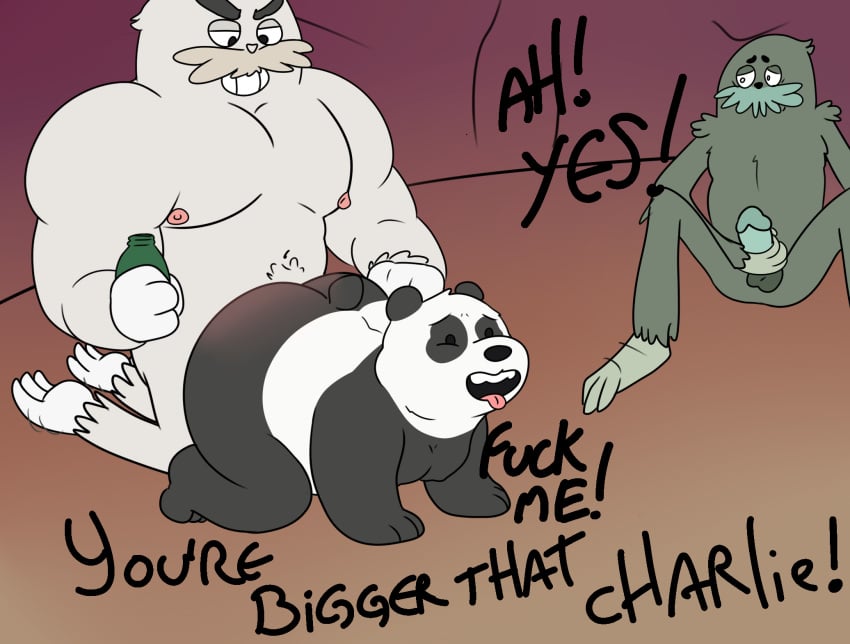 2018 anal anthro bear bunnybara cartoon_network charlie_(wbb) english_text gay humiliation male male_only mammal masturbation nipples overweight overweight_male panda panda_(wbb) penis ralph_(wbb) size_difference small_penis_humiliation text we_bare_bears