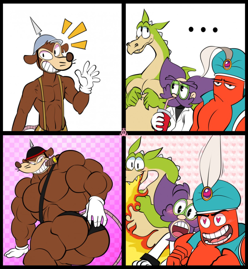 anthro ass blush bobthetanuki cuphead_(game) djimmi_the_great dr._kahl dragon extrasizedbob gajin_4koma genie grim_matchstick human male male_only mammal meme muscles muscular pecs rat reaction_guys rodent scalie werner_werman