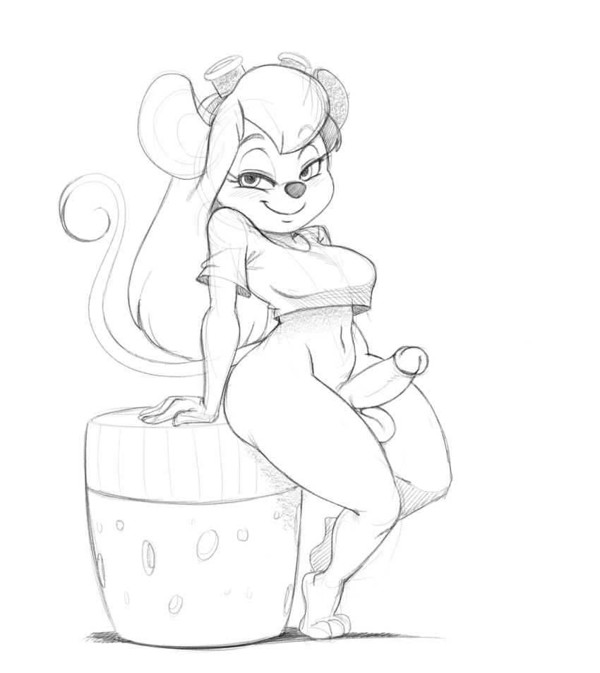 1futa abs anthro anthrofied balls bottomless chip_'n_dale_rescue_rangers cork dickgirl disney erection eyelashes furry furry_intersex futanari gadget_hackwrench hourglass_figure intersex kevinsano mouse mouse_ears mouse_girl mouse_tail murid penis rodent rule_63 shirt sketch solo testicles