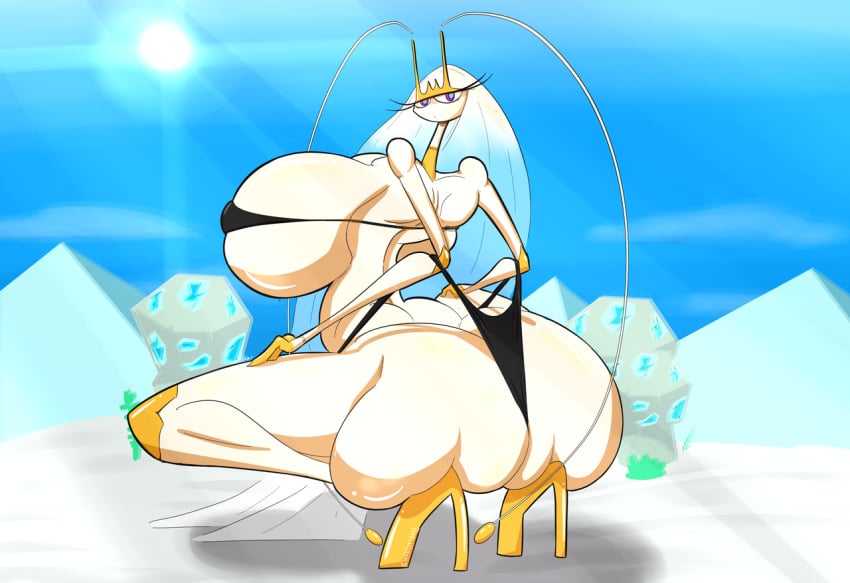 1girls ass back bare_shoulders big_ass big_breasts bikini blue_background breasts day desert eyelashes female female_only gigantic_breasts high_heels huge_ass huge_breasts insect large_ass large_breasts long_legs looking_at_viewer looking_back mostly_nude nintendo organic_high_heels outdoors pheromosa pokemon pokemon_(species) pokemon_sm purple_eyes shadow sideboob sky spread_legs squatting sun tasteofchoklit text thick_thighs thin_waist watermark white_background white_skin wide_hips yellow_skin