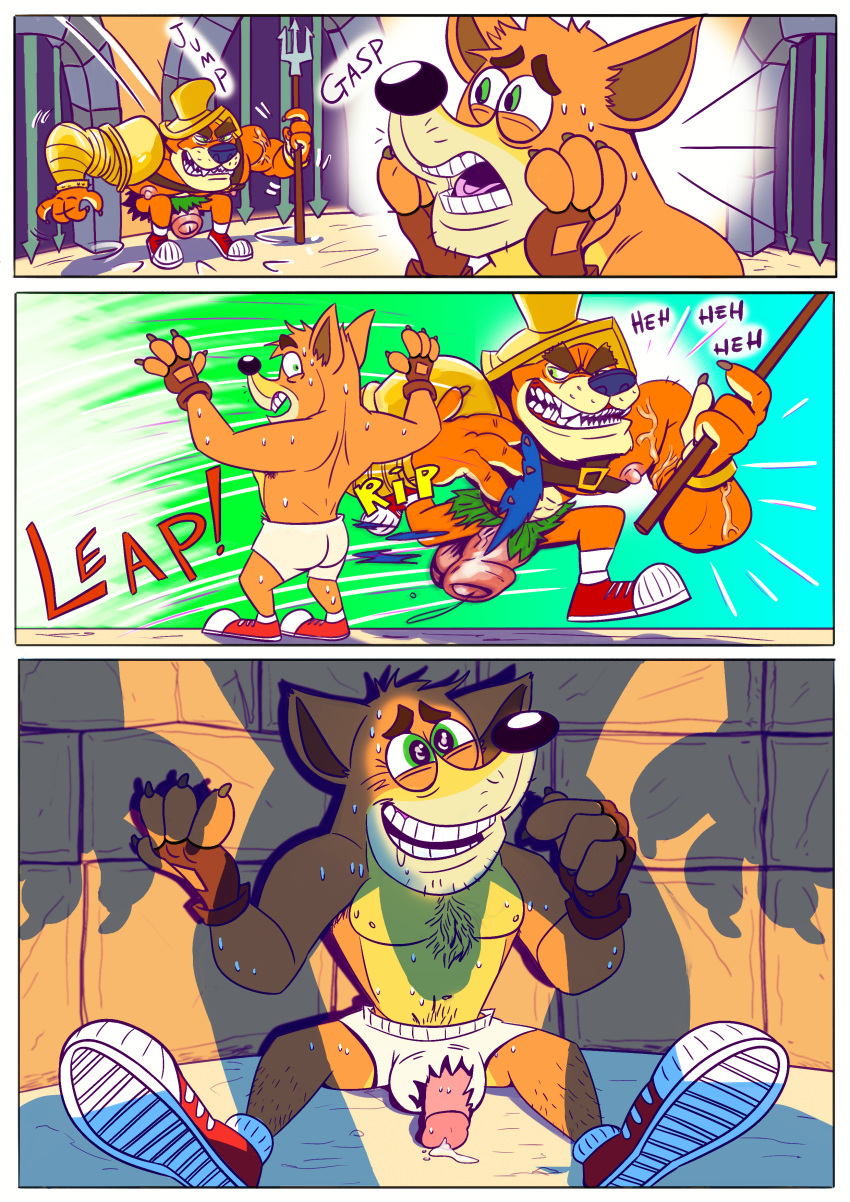 balls coliseum comic crash_(series) crash_bandicoot crash_bandicoot:_warped english_text foreskin full_color gay gladiator male male_only muscular penis tawny_otter tawnyotter tiny_tiger torn_clothes uncut yaoi