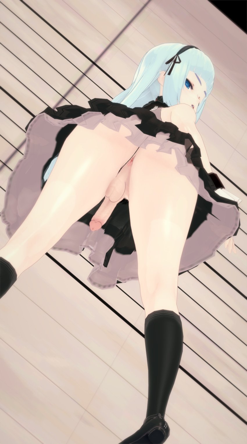 1futa 3d anus arm_ribbon ass backsack balls balls_under_clothes bent_over black_legwear blue_eyes blue_hair bottomless_skirt clothed clothing dress flaccid full_body futa_only futa_sans_pussy futanari gym2009 hair_ornament hair_ribbon hairband human kneehighs koikatsu large_ass long_hair looking_at_viewer mostly_clothed pale_skin penis penis_out penis_under_clothes penis_under_skirt perineum realistic ribbon serious skirt sleeveless solo_futa standing taint testicles violet_(closers) wide_hips