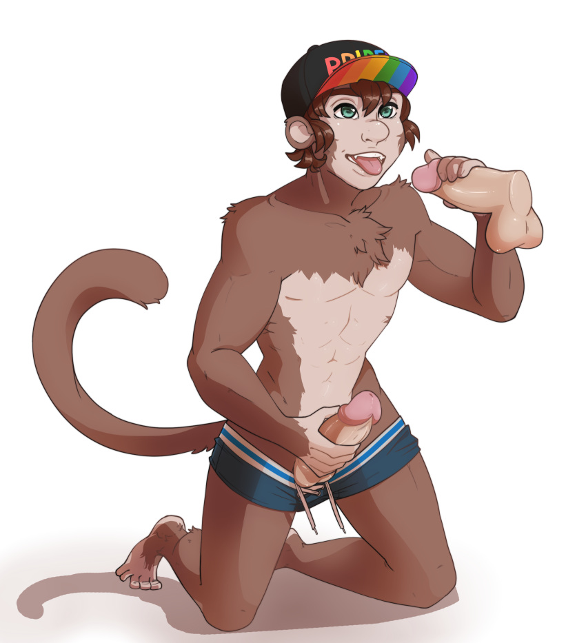 2018 2boys abs anthro big_penis clothing cocoa_(leotheferret) disembodied_penis erection furry gay handjob hat hi_res human humanoid_penis interspecies invalid_tag kneeling male male_only mammal masturbation monkey no_nipples okka open_mouth penis pride_(disambiguation) primate sex simple_background smile testicles tongue underwear yaoi