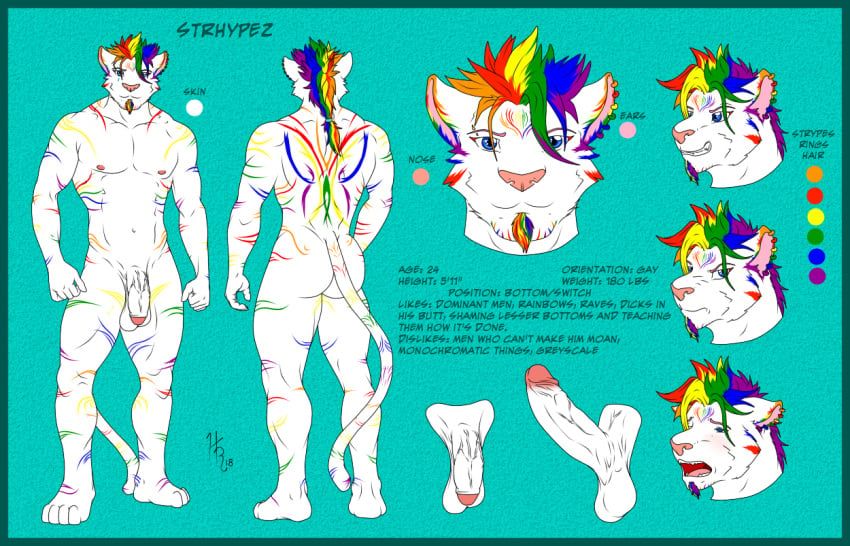 feline gammauzumaki ghunter hunterramirez male mammal model_sheet penis rainbow solo