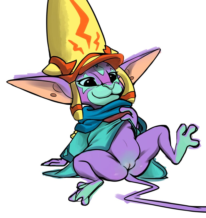 anthro ass barefoot big_ears bottomless clothed clothing feline female gigantic_(game) goblin goblin_female hi_res humanoid mammal motiga mozu_(gigantic) pussy samuriolu sitting solo spread_legs spreading