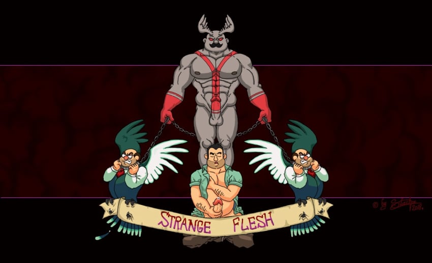 anarchy angel bald bara bartender bdsm bear beefy daddy dark_fantasy demon game gay gothic joe_(strange_flesh) male_only masturbation moustache muscles muscular muscular_male silverace strange_flesh the_bartender_(strange_flesh) wings