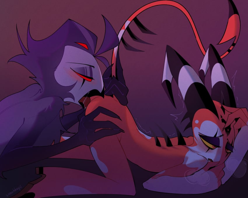 2boys ass ass avian avian_demon beak bird blitzo_(helluva_boss) blush demon demon_horns demon_tail eating_ass gay grabbing_tail half-closed_eyes helluva_boss horns imp licking licking_anus licking_ass nude nude_male pleasure_face red_body sex stolas_(helluva_boss) tongue tongue_in_anus vanhhopint vivienne_medrano yaoi