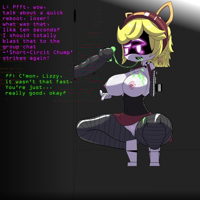 1boy1girl 2d blonde_hair blush cheerleader cum digital_media_(artwork) erection female femdom glory_hole glowing_cum huge_breasts lizzy_(murder_drones) male male/female murder_drones nipple_piercing open_mouth penis premature_ejaculation premature_ejaculation_shaming premature_orgasm robot robot_girl screen_face shiny_skin short_hair squatting thick_thighs veiny_penis worker_drone
