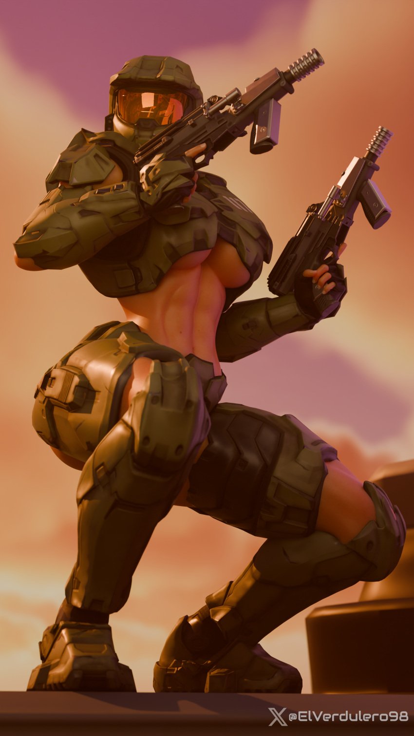 abs armor athletic_female elverdulero98 female fit fit_female fortnite gun guns halo_(game) helmet master_chief pale-skinned_female pale_skin rule_63 skinny solo weapons white_female