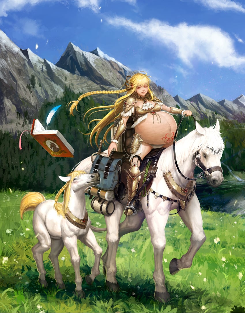 absurdres animal bteele fantasy_masters highres horse human_mother_baby_animal husband_and_wife mother_and_son non-web_source pregnant pubic_tattoo zoophilia
