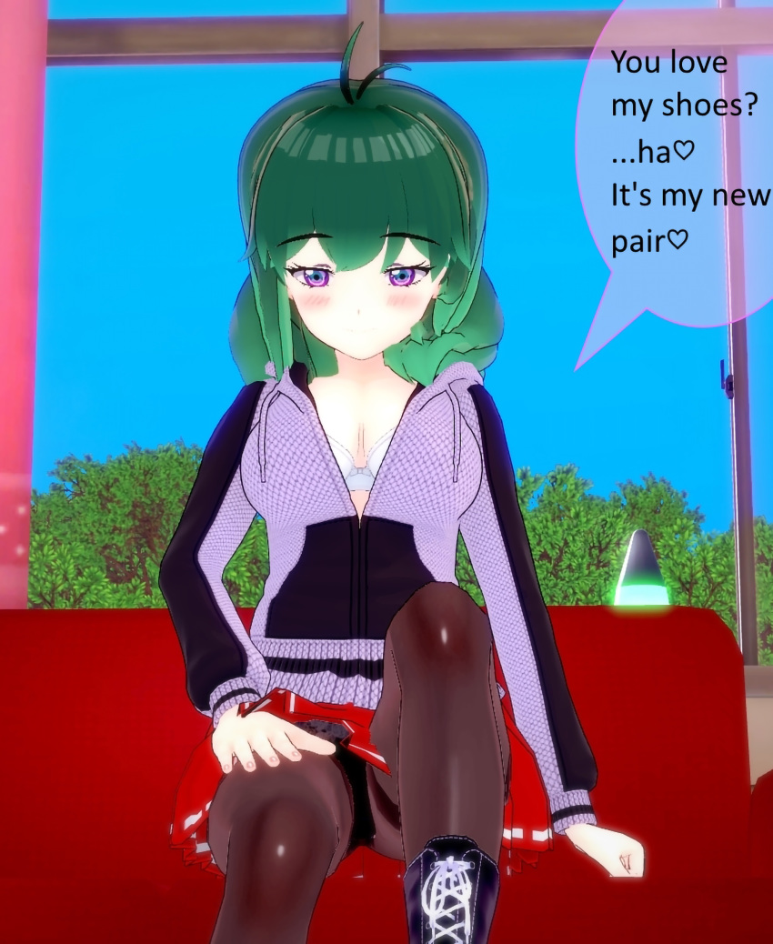 3d green_hair opened_zipper pantyhose shiny shoes