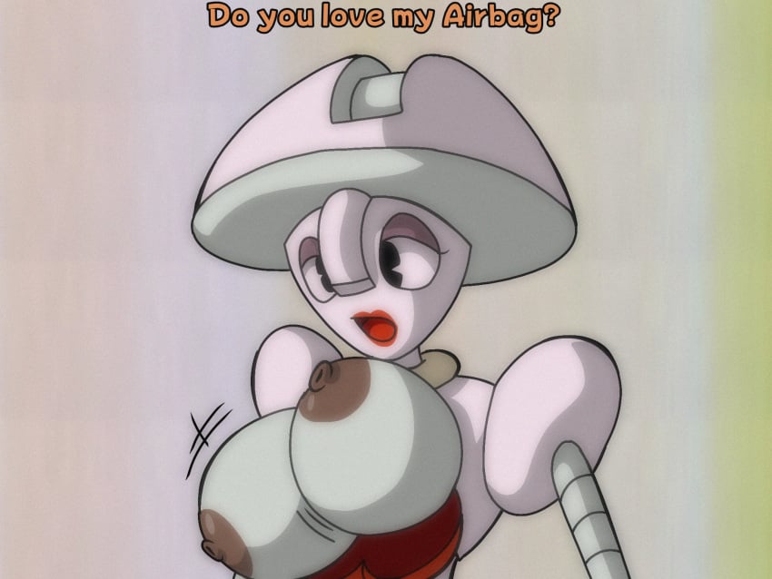 areolae bunsen_(super_mario_bros_super_show) dic_entertainment female female_only flashing flashing_breasts joke lipstick mario_(series) movement_lines nintendo nipples not_ai_generated robot robot_girl speaking_to_viewer speed_lines text the_super_mario_bros._super_show! unaligned_breasts wanting_sex wardrobe_malfunction