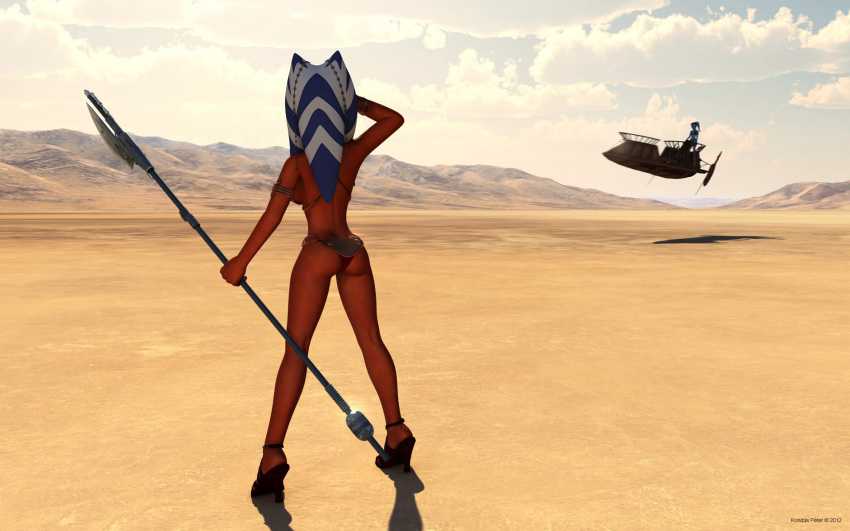 1girls 3d ahsoka_tano alien alien_girl alternate_version_available armband arms_up artist_name back_view bantha-ii_cargo_skiff bare_shoulders big_breasts blue_eyes busty butt_crack clone_wars curvy female female_only high_heels holding_object hourglass_figure humanoid jedi jedi_master jedi_padawan kondaspeter mammal marking metal_bikini midriff orange_skin outdoor outside pose posing shadow shiny shiny_skin slave_bikini solo spread_legs spreading standing star_wars tatooine the_clone_wars:_season_four togruta vibro_axe voluptuous weapon wide_hips