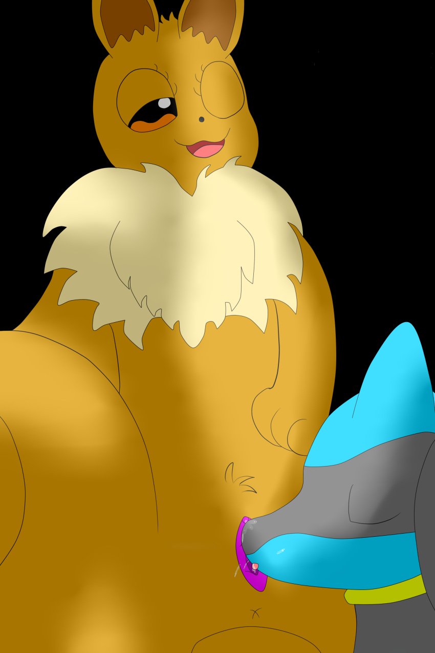 1girls 3_toes ambiguous_gender anthro anthro_on_feral belly big_ears black_background black_fur blue_fur brown_eyes brown_fur canine closed_eyes cunnilingus eevee eyelashes feet female female_focus feral fluffing fur furry interspecies long_ears mammal nintendo one_eye_closed open_mouth oral paws pokémon_(species) pokemon pokemon_dppt pokemon_rgby pussy pussy_juice riolu simple_background smile spread_legs spreading tail tongue tongue_out vaginal_penetration video_games white_fur zoophilia