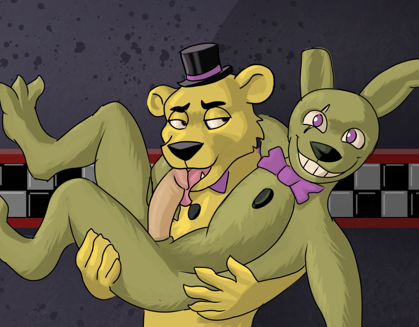 2018 anthro bear bow_tie duo feet five_nights_at_freddy's fur humanoid_penis lagomorph male mammal oral penis rabbit sirbossy1 video_games yaoi