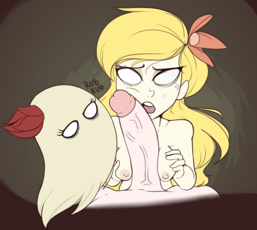 2girls abigail_(don't_starve) abigail_carter bhloopy big_penis blonde_hair don't_starve don't_starve_together female flower ghost hair_flower klei_entertainment paizuri penis penis_on_face pov wendy_(don't_starve) wendy_carter white_eyes