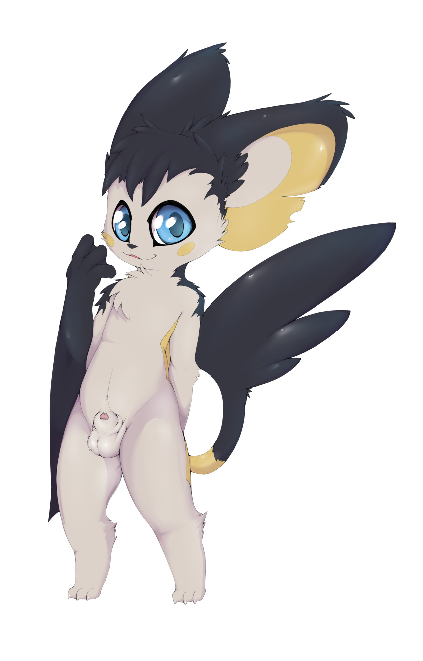 1boy 2014 3_toes 4_fingers animal_genitalia anthro anthrofied barefoot belly big_ears big_eyes big_tail black_fur blue_eyes claws digital_media_(artwork) emolga feet flat_colors floorninja flying_squirrel front_view furry hand_behind_back hi_res looking_at_viewer male male_only mammal nintendo no_nipples nude patagium paws penis penis_tip pokémon_(species) pokemon pokemon_bw pokemorph rodent semi-erect sheath simple_background smile solo standing tail teeth testicles video_games webbed_hands white_background white_fur wings yellow_fur