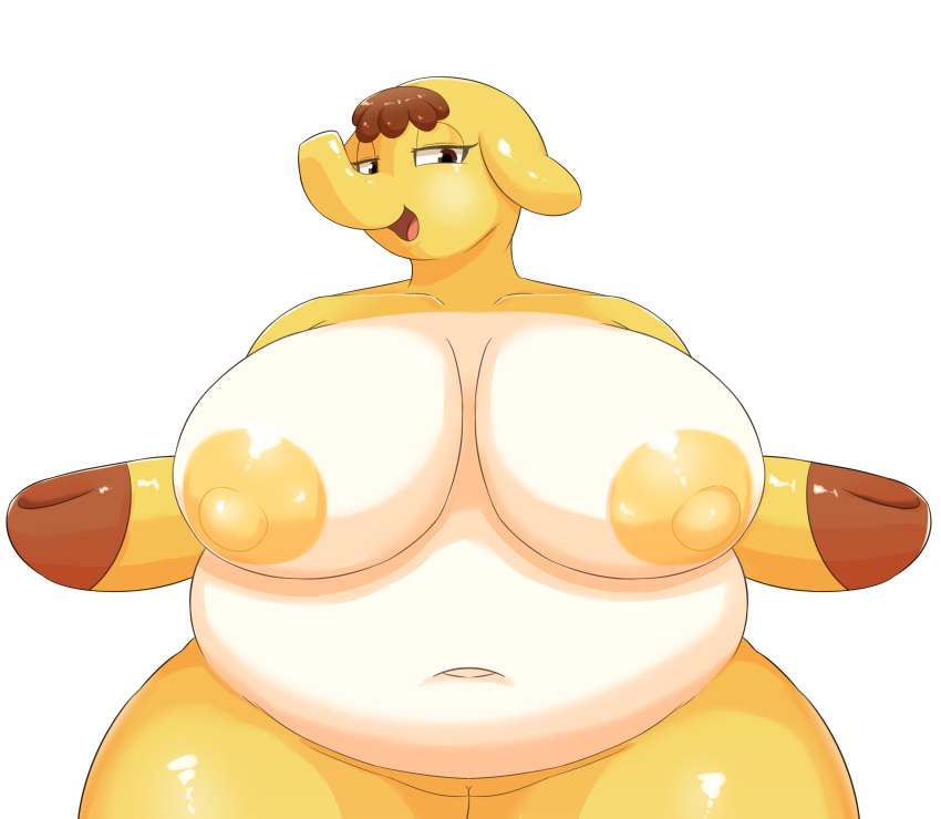 2018 absurd_res animal_crossing anthro anthrofied bedroom_eyes belly big_belly big_breasts biped blush braffy breasts brown_eyes brown_hair countershade_torso countershading elephant eloise_(animal_crossing) eyelashes female front_view fupa hair half-closed_eyes half-length_portrait hi_res hooves huge_breasts hyper hyper_belly hyper_breasts japanese looking_at_viewer mammal multicolored_skin navel nintendo nipples nude obese obese_female open_mouth open_smile overweight overweight_female pink_tongue portrait puffy_nipples pussy seductive shadow shiny short_hair simple_background smile solo spread_arms standing thick_thighs tongue trunk two_tone_skin video_games white_background white_countershading white_skin wide_hips yellow_nipples yellow_pussy yellow_skin