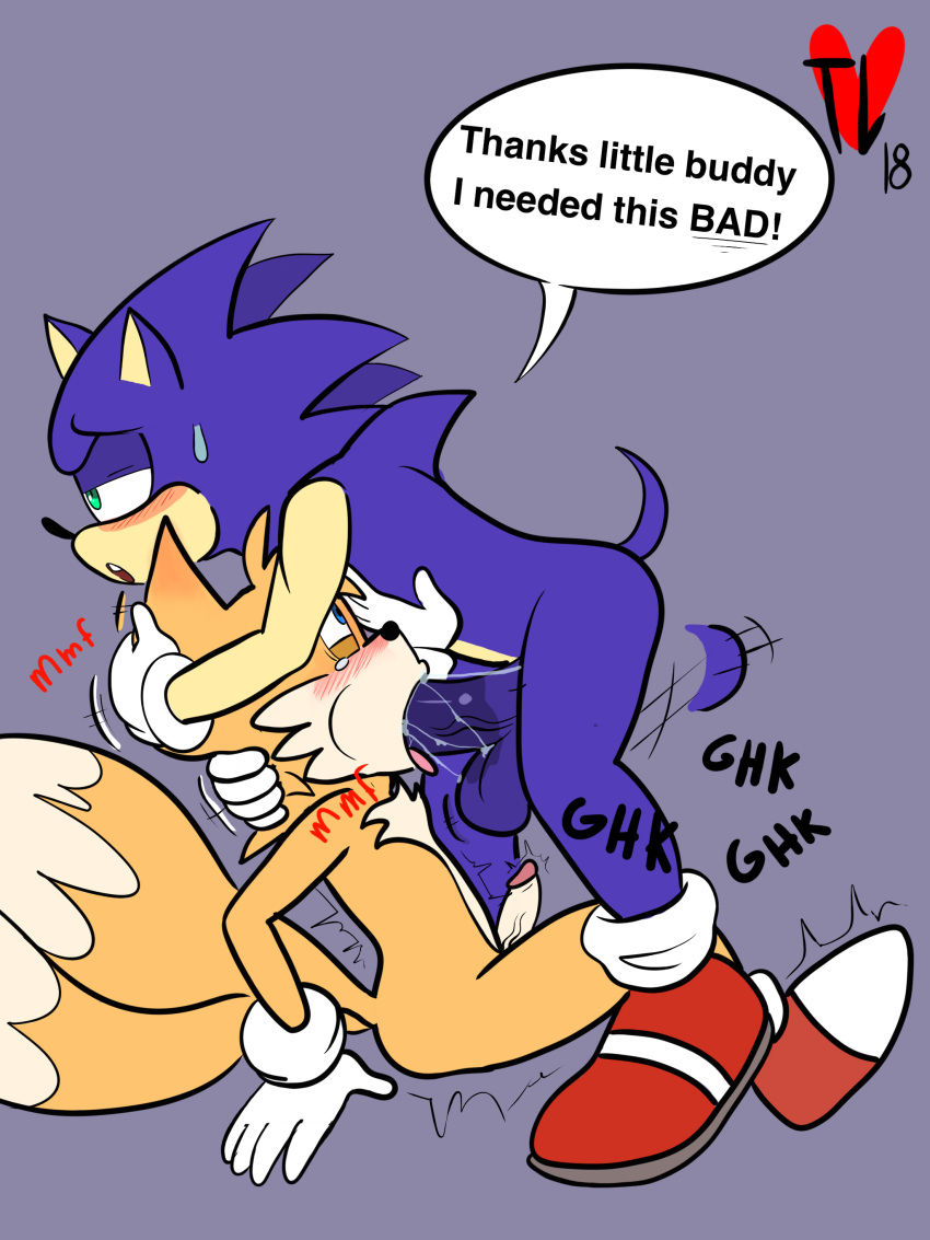 age_difference balls big_veins cute deep_throat exposed_torso footwear forced forced_oral gloves handwear huge_cock humanoid male mostly_nude non-human oral penis sex shoes socks sonic_(series) sonic_the_hedgehog taillove_(artist) tails toony yaoi