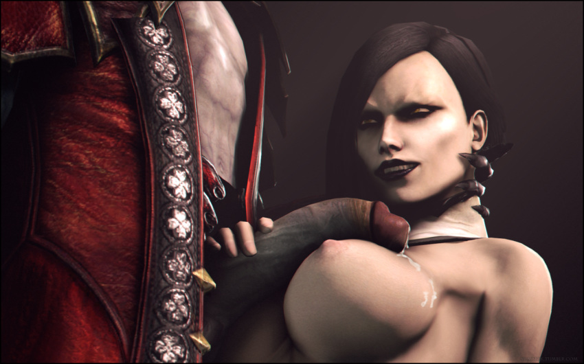 1boy 3d big_breasts black_hair breasts castlevania castlevania:_lords_of_shadow claws cum cum_on_breasts demon dracula female gabriel_belmont hair_over_one_eye handjob nipples paizuri penis raisa_volkova shaotek smile source_filmmaker straight tagme vampire video_games