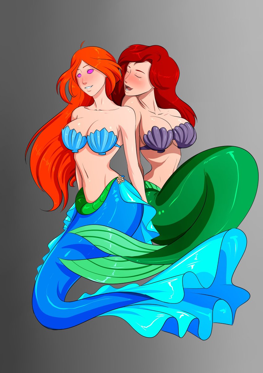 2_mermaids 2girls absurdres ahoge ariel arm arms art bare_arms bare_shoulders bloom bloom_(winx_club) blue_bra blue_tail blush bra breasts cleavage closed_eyes collarbone crossover disney female female_only femdom femsub fish_girl full_body green_tail grey_background grin hair happy_trance hypnotic_music jpeg large_breasts long_hair mermaid mermaid_only mermaid_tail midriff mind_control multiple_girls mutual_yuri neck oo_sebastian_oo open_mouth orange_hair purple_bra red_hair seashell_bra smile spiral_eyes strapless strapless_bra the_little_mermaid winx_club yuri