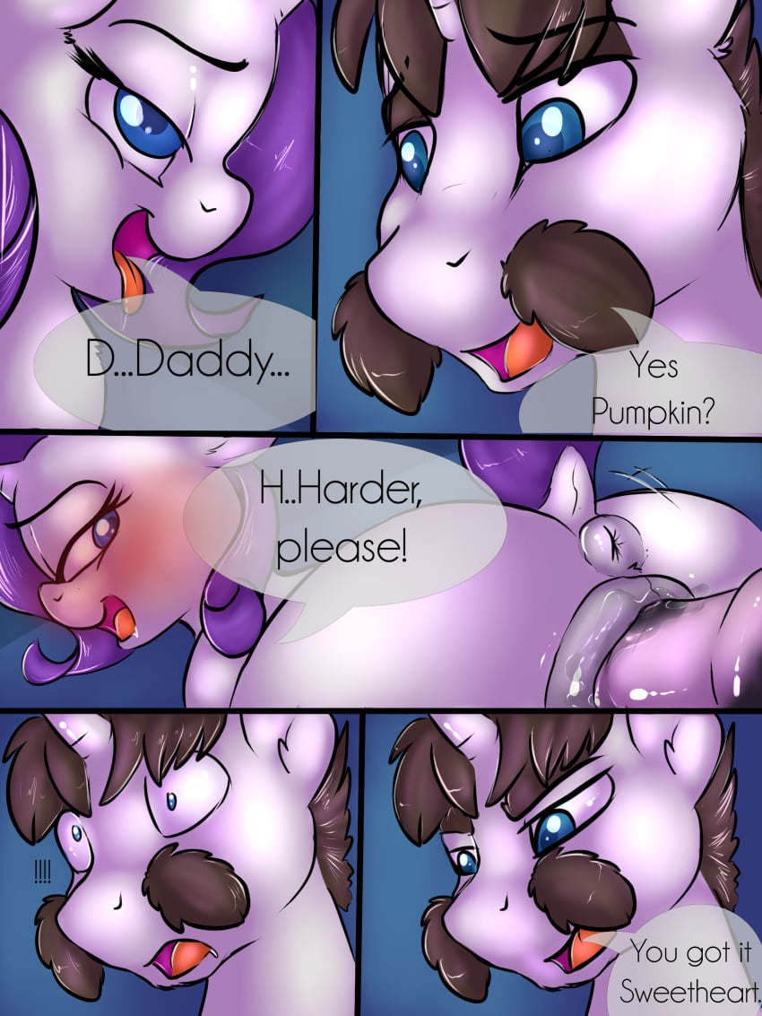 2018 absurd_res age_difference anus ass blush comic daughter dialogue dock duo english_text equine eyelashes father father_and_daughter female feral friendship_is_magic hair hi_res horn incest looking_back magnum_(mlp) male male_penetrating mammal my_little_pony open_mouth parent penetration penis pussy rarity_(mlp) sex straight text tongue tongue_out toodledipsy unicorn vaginal_penetration young