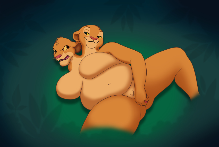 2_heads anthro big_breasts breasts conjoined cub digital_media_(artwork) dildo disney duo feline female lion mammal multi_head nala rule_63 sex_toy siamese_twins sibling simba slightly_chubby stuck_together the_lion_king theyton twins