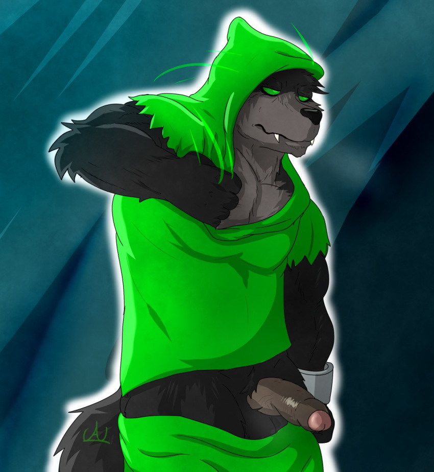 anthro audiophilliac barazoku clothing danny_phantom hoodie male male_only muscular penis uncut wulf_(danny_phantom)