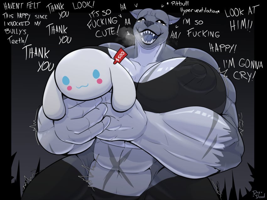 adorable anthro athletic_female big_breasts breasts cinnamoroll cute drydude female happy huge_breasts muscular muscular_female pit_bull plushie wholesome