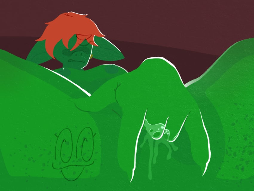 ass bite biting_lip blush bodily_fluids breasts canid canine claws digital_media_(artwork) ear_piercing ear_ring fangs female finger_fuck fingering freckled_butt freckled_face freckles genital_fluids goblin goob_thebackyard green_body green_ears green_skin hair kerotheklutz light lighting mammal nipples nude orange_hair orgasm penetration piercing pointy_ears ring_piercing short_stack simple_background solo teeth vaginal_penetration