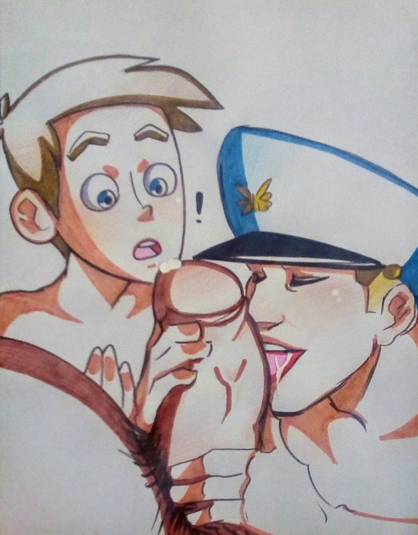 2018 3boys big_penis blonde_hair brown_hair el_general el_nerd el_poli gay headwear huevocartoon male male/male male_only marcianos_vs._mexicanos penis trio yaoi