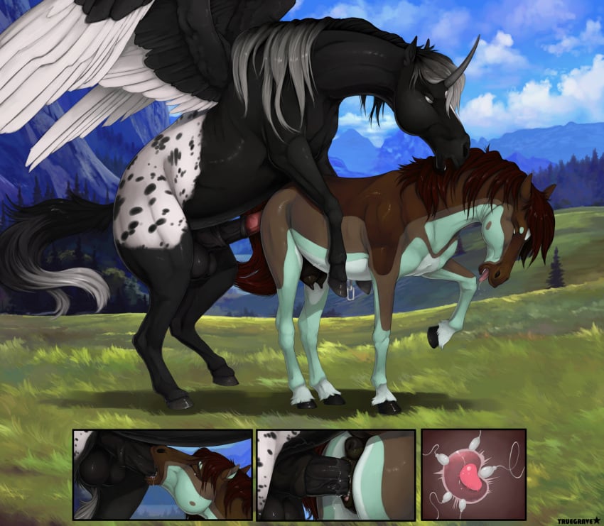 animal_genitalia bodily_fluids duo equid equine erection female feral feral_on_feral fur genital_fluids genitals hi_res horn horse male male/female male_penetrating mammal nipples nude penetration penis pussy sex teats truegrave9 vaginal_penetration wings