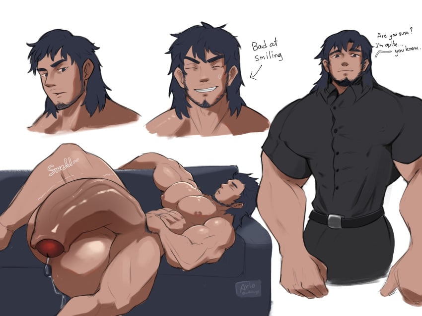 1boy arlohuge beard bearded belt big_balls big_penis black_belt black_clothes black_clothing black_hair black_hair_male black_pants black_shirt closed_eyes closing_eyes clothed clothed_male description english_dialogue english_text foreskin human hunk hyper_genitalia hyper_penis long_hair long_hair_male looking_down lying lying_on_back lying_on_couch male massive_balls massive_penis muscular muscular_male nipples_bulge nipples_visible_through_clothing nude nude_male onomatopoeia penis precum precum_drip precum_on_balls red_glans sleeping sleeping_nude sleeping_on_couch smile smiling smiling_at_viewer solo solo_male speech_bubble uncircumcised veiny_penis watermark white_background
