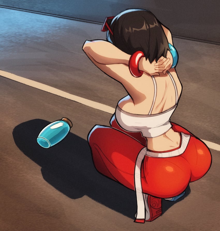1girls among_us among_us_reference bracelet cat_shadow_puppet_(meme) crewmate_(among_us) evie_(fortnite) fortnite large_breasts magaska19 meme outdoors red_pants shadow shoes sideboob solo squatting street