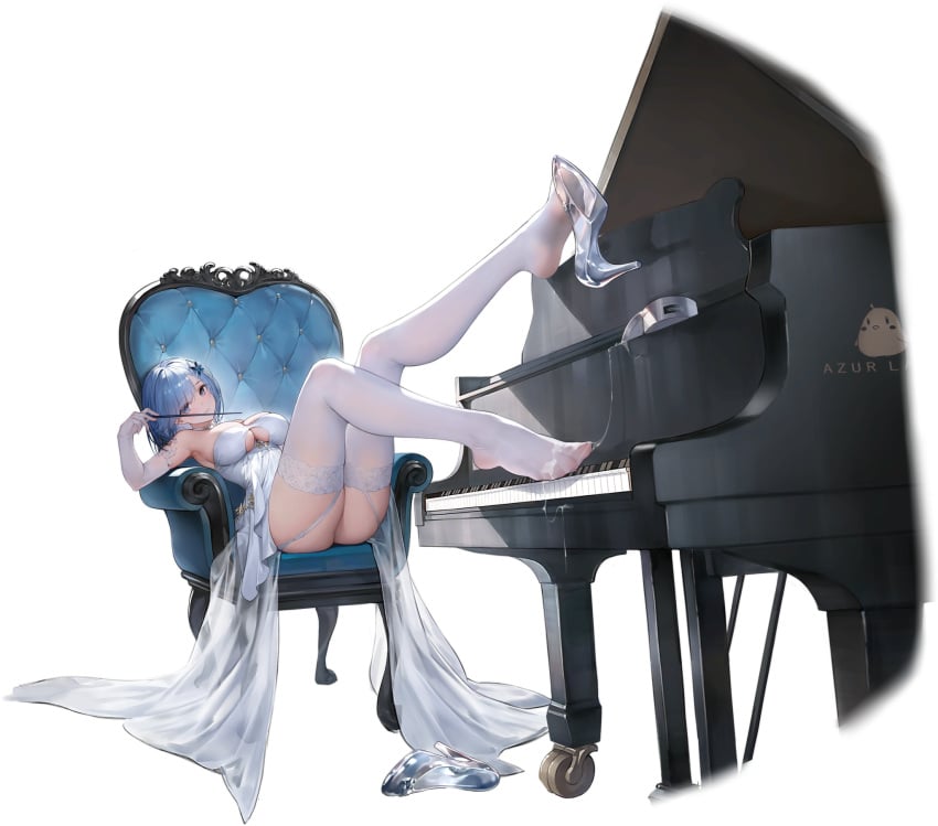 armpits ass azur_lane bare_shoulders black_background blue_eyes blue_hair breasts cg chair chapayev_(azur_lane) chapayev_(melody_of_white_cavalier)_(azur_lane) cleavage dress elbow_gloves evening_gown feet female flower full_body garter_straps gloves hair_ornament halter_dress high_heels instrument lace-trimmed_legwear large_breasts legs long_hair looking_at_viewer lying manjuu_(azur_lane) no_shoes official_alternate_costume official_art piano shoe_dangle shoes short_hair single_shoe sitting skindentation smile solo suggestive_fluid thighhighs thighs transparent_background unworn_shoes white_dress white_footwear white_garter_straps white_gloves white_legwear white_thighhighs