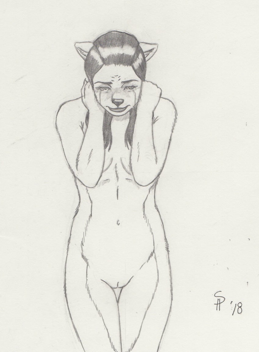 2018 canine crying dreadwolfclaw1990 female furry mammal nude pussy sad sybil_mccready tears traditional_media_(artwork) wolf