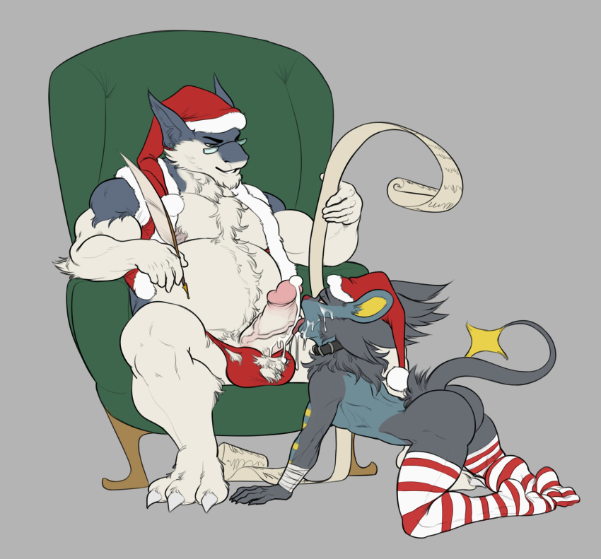 2boys abs all_fours alternate_color anthro ass barazoku big_penis black_fur blue_fur christmas chubby clothing cum digital_media_(artwork) duo erection eyewear feline fur furry gay glasses hi_res holidays humanoid_penis interspecies large_penis legwear luxray male male_only mammal multiple_boys naked_stockings nintendo oral original_character overweight overweight_male penis pokemon pokemon_(species) pokemon_dppt pokemon_gsc pubic_hair santa_claus sitting stockings submissive testicles thighhighs thong typhlosion veins veiny_penis video_games vongrauenhausen white_fur yaoi