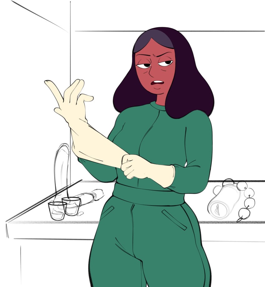 adjusting_gloves artist_request bodysuit brown_skin cartoon_network cup latex_gloves priyanka_maheswaran sex_toy source_request steven_universe surgeon