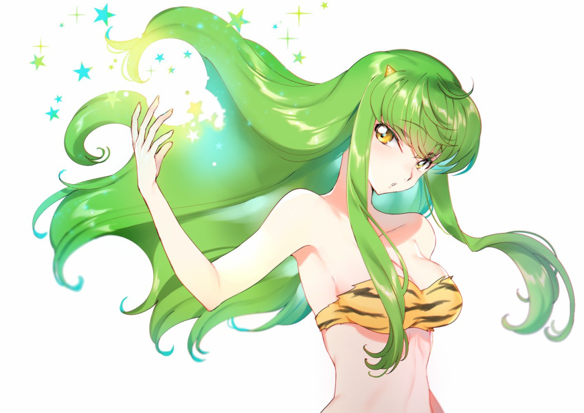 breasts c.c. code_geass cosplay creayus female female_only green_hair horns human human_only lum_(cosplay) medium_breasts strapless tagme