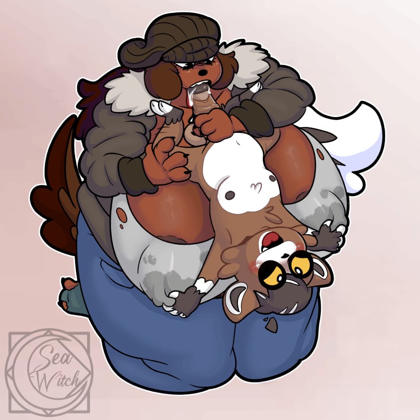 absurd_res animated anthro big_breasts breasts canid canine duo fellatio female frame_by_frame hi_res male male/female mammal oral overweight penile seawitch sex